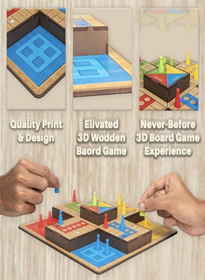 OANGO لعبة لودو ثلاثية الأبعاد من أوانجو، لعبة لودو ثلاثية الأبعاد مصنوعة من الخشب الصديق للبيئة، مناسبة للأطفال والكبار. تتضمن العبوة لوحة لعب واحدة، ونرد واحد، و16 وتدًا. - Image 3